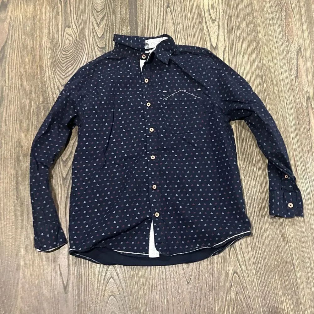 Level Ten Boys Youth Button-Up Shirt Long Sleeves Geo Print Collared Navy Size M
